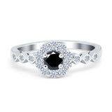 Vintage Style Engagement Ring Round Simulated Cubic Zirconia 925 Sterling Silver