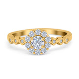Vintage Style Engagement Ring Round Simulated Cubic Zirconia 925 Sterling Silver