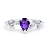 Teardrop Engagement Ring Pear Simulated Cubic Zirconia 925 Sterling Silver
