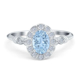Art Deco Engagement Ring Oval Simulated Cubic Zirconia 925 Sterling Silver
