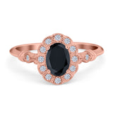 Art Deco Engagement Ring Oval Simulated Cubic Zirconia 925 Sterling Silver