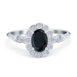 Art Deco Engagement Ring Oval Simulated Cubic Zirconia 925 Sterling Silver