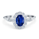 Art Deco Engagement Ring Oval Simulated Cubic Zirconia 925 Sterling Silver