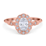 Art Deco Engagement Ring Oval Simulated Cubic Zirconia 925 Sterling Silver