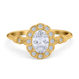 Art Deco Engagement Ring Oval Simulated Cubic Zirconia 925 Sterling Silver
