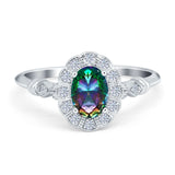 Art Deco Engagement Ring Oval Simulated Cubic Zirconia 925 Sterling Silver