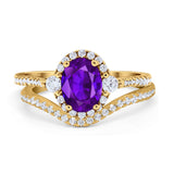 Oval Two Piece Halo Round Simulated Cubic Zirconia Ring 925 Sterling Silver