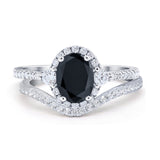 Oval Two Piece Halo Round Simulated Cubic Zirconia Ring 925 Sterling Silver