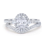 Oval Two Piece Halo Round Simulated Cubic Zirconia Ring 925 Sterling Silver