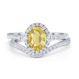 Oval Two Piece Halo Round Simulated Cubic Zirconia Ring 925 Sterling Silver