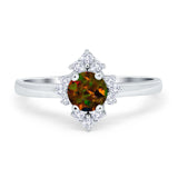 Art Deco Halo Engagement Ring Round Simulated Cubic Zirconia 925 Sterling Silver