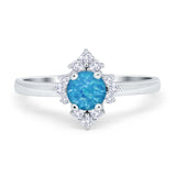 Art Deco Halo Engagement Ring Round Simulated Cubic Zirconia 925 Sterling Silver