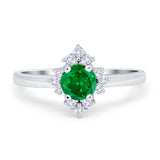 Art Deco Halo Engagement Ring Round Simulated Cubic Zirconia 925 Sterling Silver