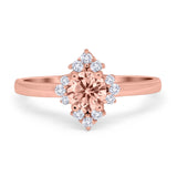 Art Deco Halo Engagement Ring Round Simulated Cubic Zirconia 925 Sterling Silver