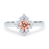 Art Deco Halo Engagement Ring Round Simulated Cubic Zirconia 925 Sterling Silver