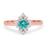 Art Deco Halo Engagement Ring Round Simulated Cubic Zirconia 925 Sterling Silver