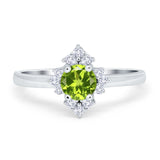 Art Deco Halo Engagement Ring Round Simulated Cubic Zirconia 925 Sterling Silver