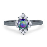 Art Deco Halo Engagement Ring Round Simulated Cubic Zirconia 925 Sterling Silver