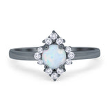Art Deco Halo Engagement Ring Round Simulated Cubic Zirconia 925 Sterling Silver