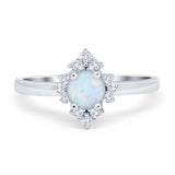 Art Deco Halo Engagement Ring Round Simulated Cubic Zirconia 925 Sterling Silver
