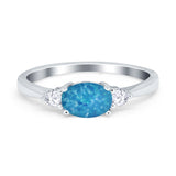 Three Stone Oval Engagement Ring Simulated Cubic Zirconia 925 Sterling Silver