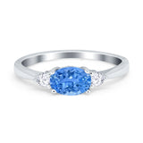 Three Stone Oval Engagement Ring Simulated Cubic Zirconia 925 Sterling Silver