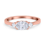 Three Stone Oval Engagement Ring Simulated Cubic Zirconia 925 Sterling Silver