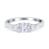 Three Stone Oval Engagement Ring Simulated Cubic Zirconia 925 Sterling Silver