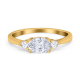 Three Stone Oval Engagement Ring Simulated Cubic Zirconia 925 Sterling Silver