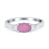 Three Stone Oval Engagement Ring Simulated Cubic Zirconia 925 Sterling Silver