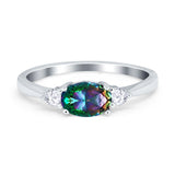 Three Stone Oval Engagement Ring Simulated Cubic Zirconia 925 Sterling Silver