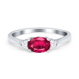 Three Stone Oval Engagement Ring Simulated Cubic Zirconia 925 Sterling Silver