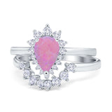 Teardrop Two Piece Art Deco Simulated CZ Wedding Ring 925 Sterling Silver