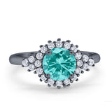 Halo Vintage Engagement Ring Round Simulated Cubic Zirconia 925 Sterling Silver