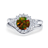 Two Piece Halo Engagement Ring Round Simulated Cubic Zirconia 925 Sterling Silver