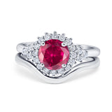 Two Piece Halo Engagement Ring Round Simulated Cubic Zirconia 925 Sterling Silver