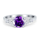 Art Deco Engagement Ring Round Simulated Cubic Zirconia 925 Sterling Silver