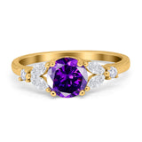Art Deco Engagement Ring Round Simulated Cubic Zirconia 925 Sterling Silver
