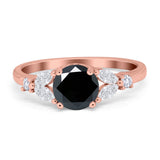 Art Deco Engagement Ring Round Simulated Cubic Zirconia 925 Sterling Silver