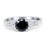 Art Deco Engagement Ring Round Simulated Cubic Zirconia 925 Sterling Silver