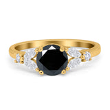 Art Deco Engagement Ring Round Simulated Cubic Zirconia 925 Sterling Silver