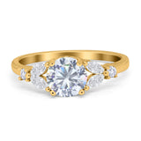 Art Deco Engagement Ring Round Simulated Cubic Zirconia 925 Sterling Silver