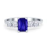 Emerald Cut Wedding Engagement Ring Simulated Cubic Zirconia 925 Sterling Silver