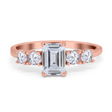 Emerald Cut Wedding Engagement Ring Simulated Cubic Zirconia 925 Sterling Silver