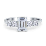Emerald Cut Wedding Engagement Ring Simulated Cubic Zirconia 925 Sterling Silver