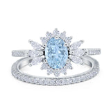 Two Piece Art Deco Marquise Simulated CZ Wedding Ring 925 Sterling Silver