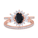 Two Piece Art Deco Marquise Simulated CZ Wedding Ring 925 Sterling Silver