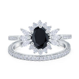 Two Piece Art Deco Marquise Simulated CZ Wedding Ring 925 Sterling Silver