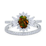 Two Piece Art Deco Marquise Simulated CZ Wedding Ring 925 Sterling Silver