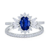 Two Piece Art Deco Marquise Simulated CZ Wedding Ring 925 Sterling Silver